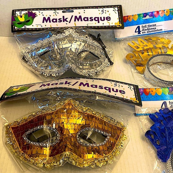 Party Celebration Birthday 4 Piece Headpieces x 2 and Mardi Gras Eye Masks x 2. - Picture 2 of 3
